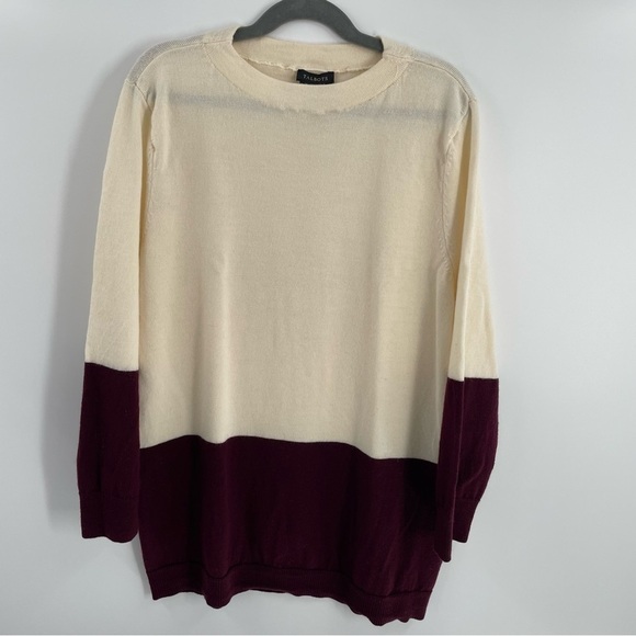 Talbots 100% Merino Wool Pullover Crew Neck Cream Burgundy Sweater Casual - Picture 1 of 11